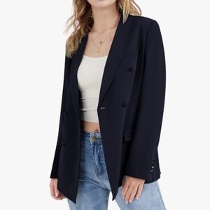 Classic Black Double-Breasted women’s Blazer with rose gold brooch